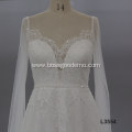 Luxury Sweetheart Sexy Lace Tulle Backless Wedding Dress Bridal Gowns Long Sleeve Cathedral Train